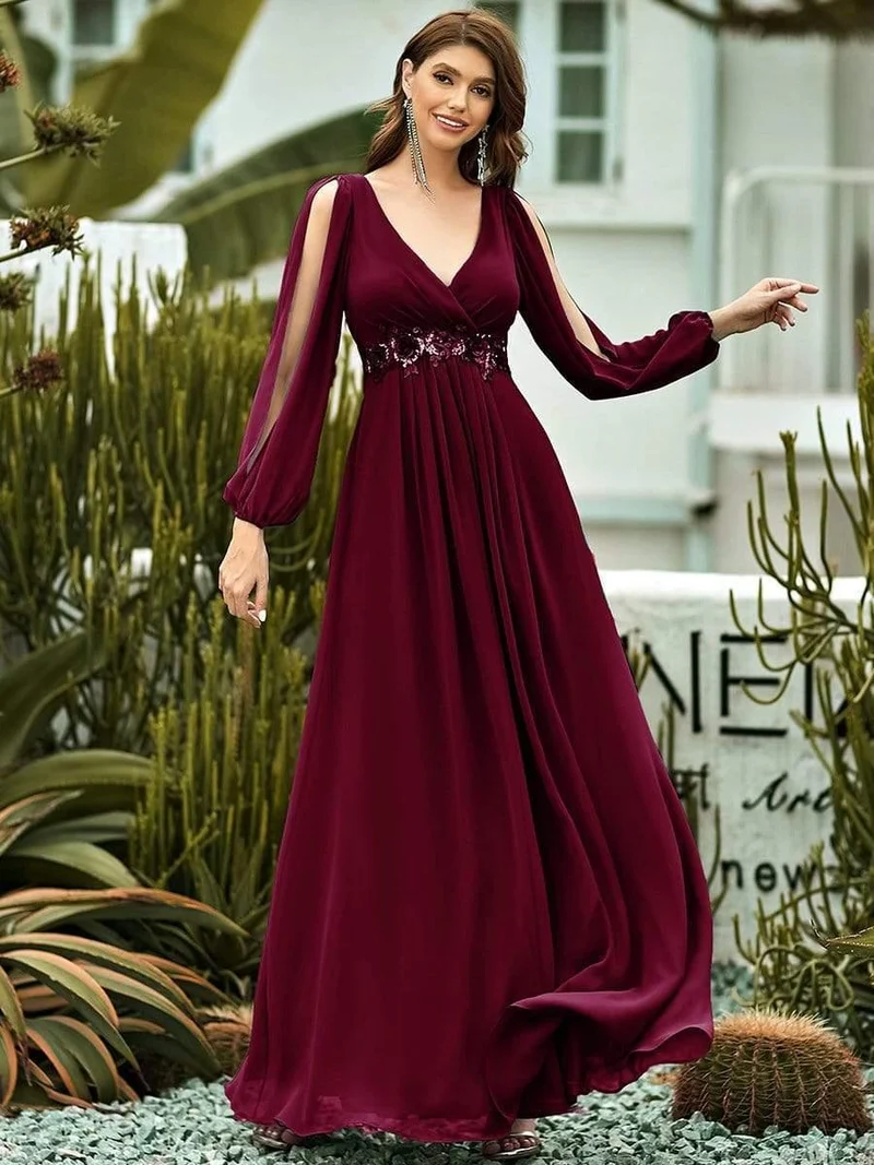 ever AMOUR|Robe de soirée longue et élégante avec manches lanternes