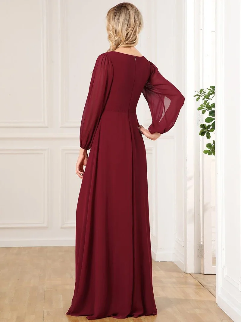 ever AMOUR|Robe de soirée longue et élégante avec manches lanternes
