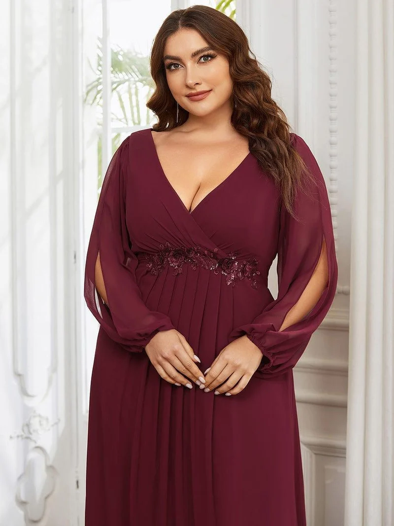 ever AMOUR|Robe de soirée longue et élégante avec manches lanternes