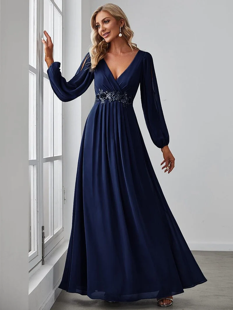 ever AMOUR|Robe de soirée longue et élégante avec manches lanternes