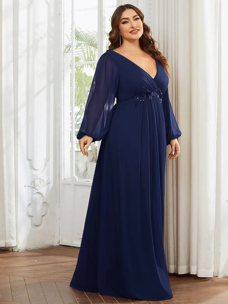 ever AMOUR|Robe de soirée longue et élégante avec manches lanternes