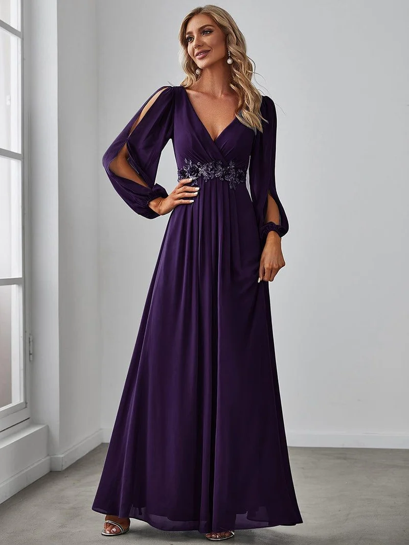 ever AMOUR|Robe de soirée longue et élégante avec manches lanternes