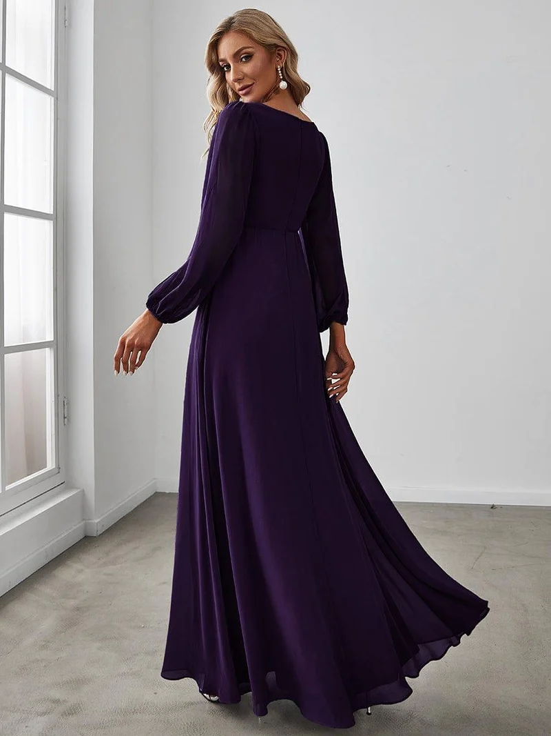 ever AMOUR|Robe de soirée longue et élégante avec manches lanternes