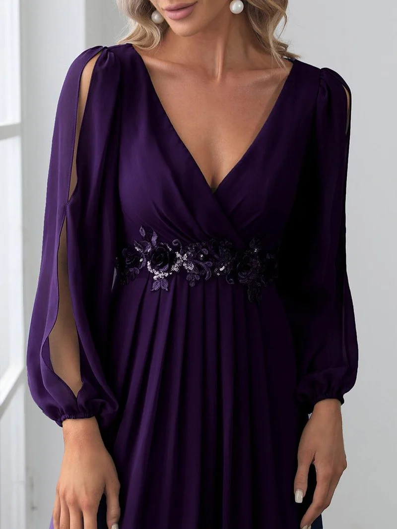ever AMOUR|Robe de soirée longue et élégante avec manches lanternes