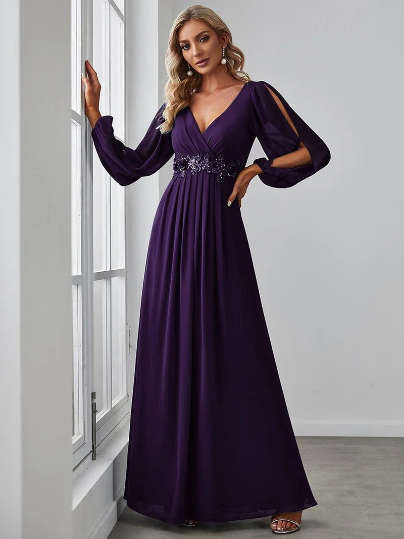 ever AMOUR|Robe de soirée longue et élégante avec manches lanternes