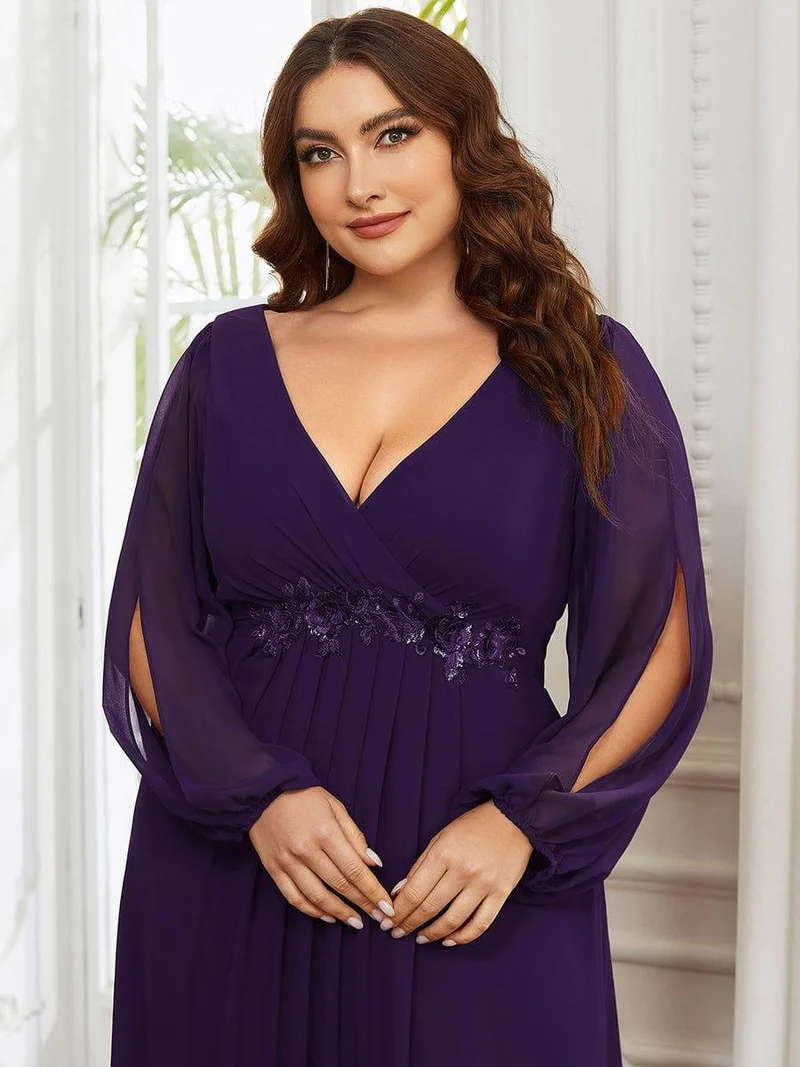 ever AMOUR|Robe de soirée longue et élégante avec manches lanternes
