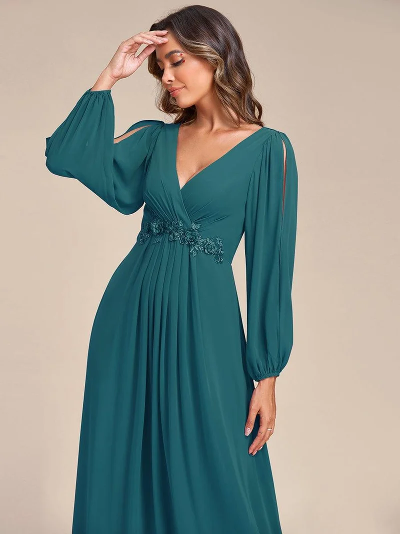 ever AMOUR|Robe de soirée longue et élégante avec manches lanternes