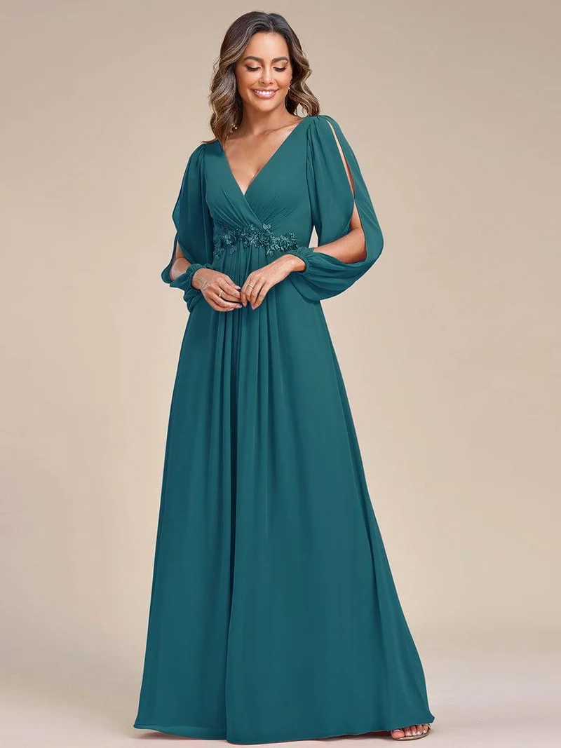 ever AMOUR|Robe de soirée longue et élégante avec manches lanternes