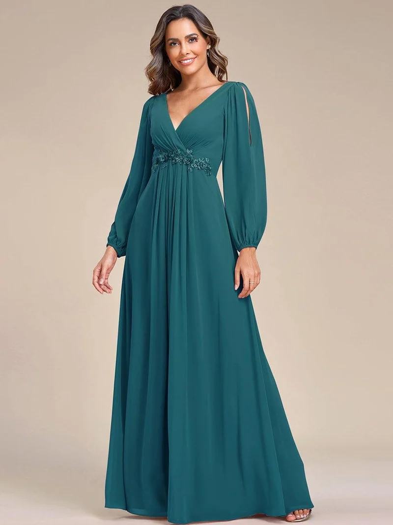 ever AMOUR|Robe de soirée longue et élégante avec manches lanternes