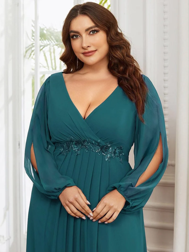 ever AMOUR|Robe de soirée longue et élégante avec manches lanternes