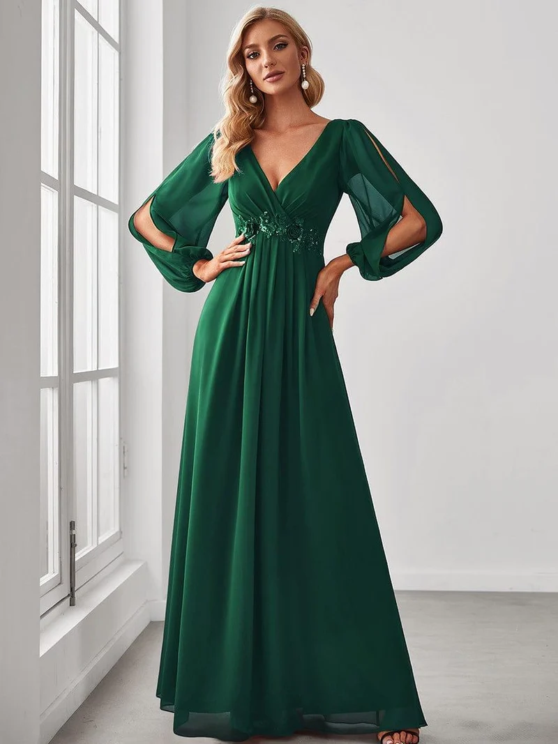 ever AMOUR|Robe de soirée longue et élégante avec manches lanternes
