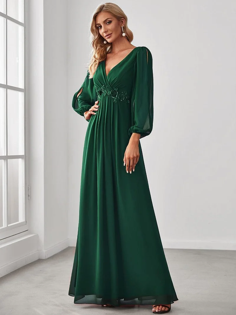 ever AMOUR|Robe de soirée longue et élégante avec manches lanternes