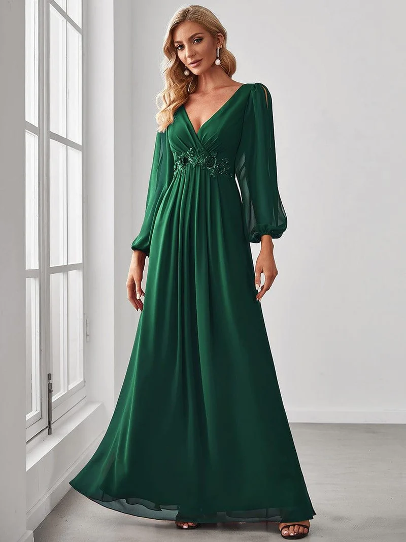 ever AMOUR|Robe de soirée longue et élégante avec manches lanternes