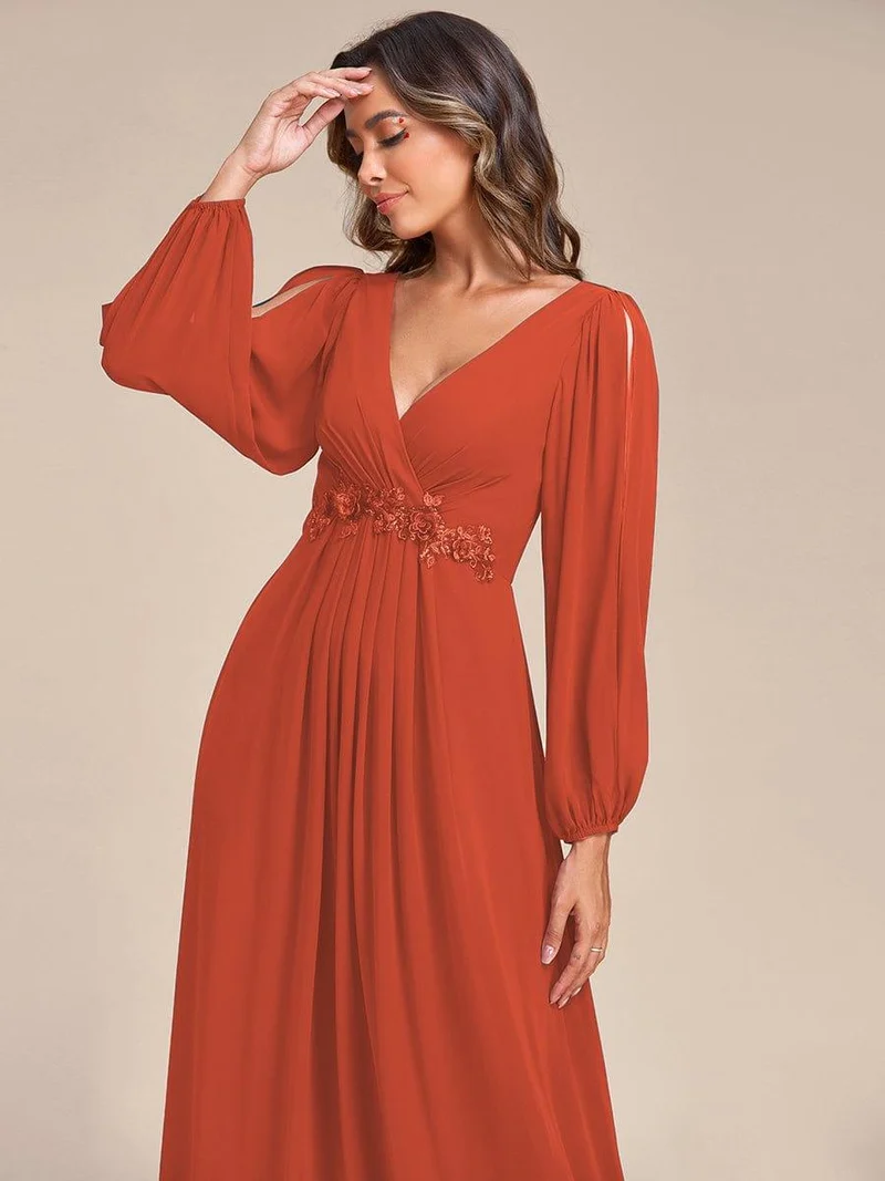 ever AMOUR|Robe de soirée longue et élégante avec manches lanternes