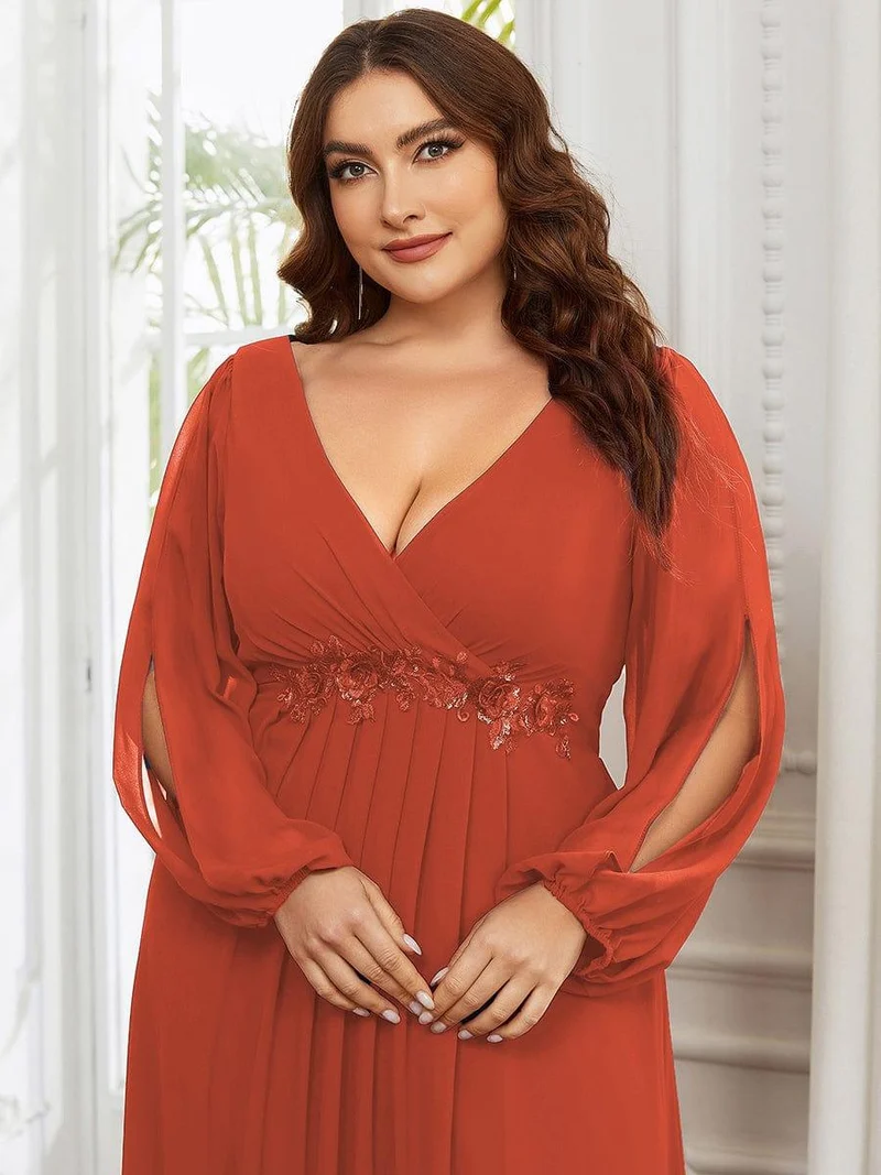 ever AMOUR|Robe de soirée longue et élégante avec manches lanternes