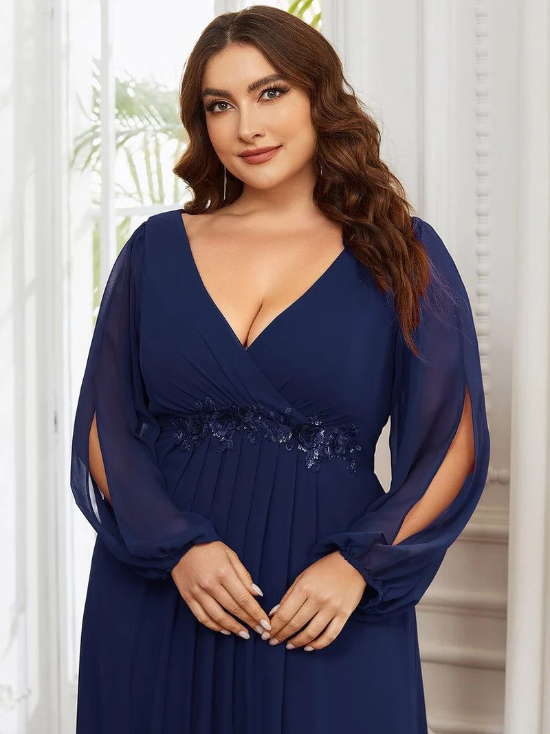 ever AMOUR|Robe de soirée longue et élégante avec manches lanternes