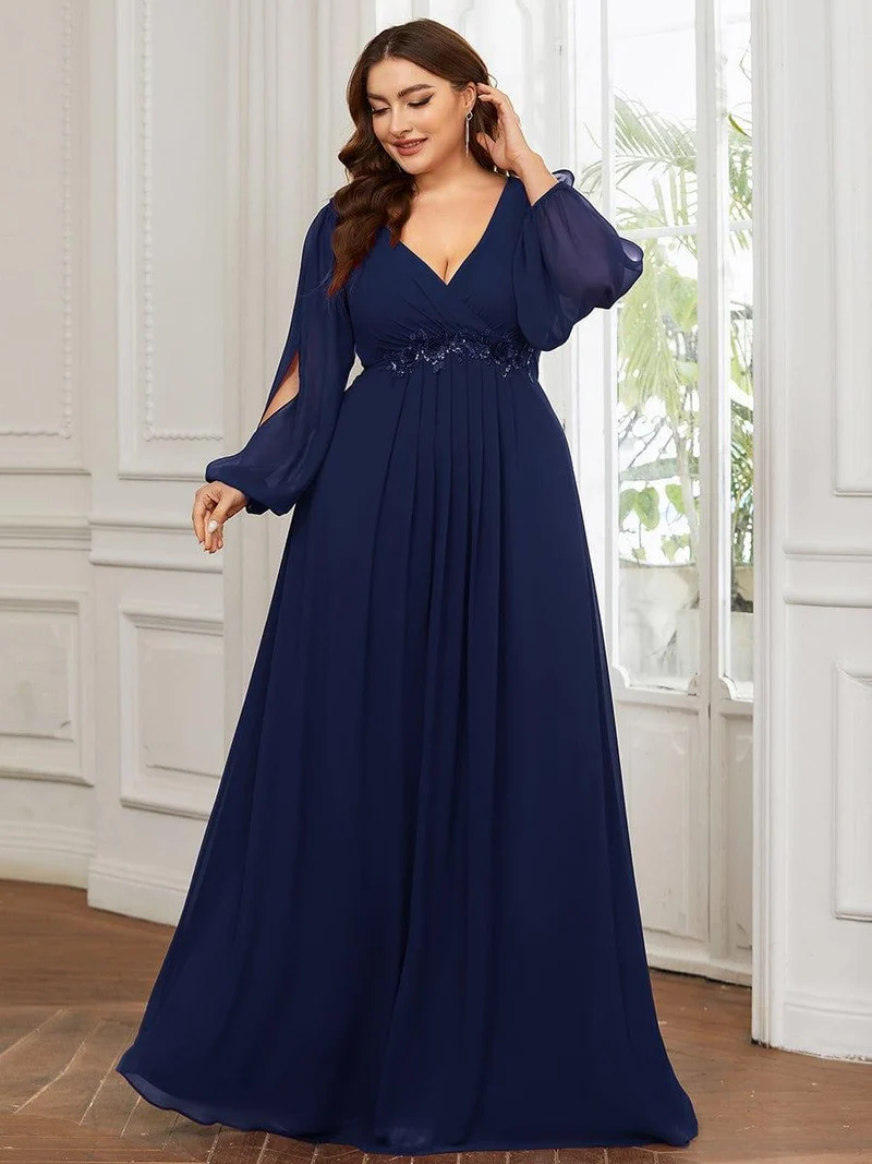 ever AMOUR|Robe de soirée longue et élégante avec manches lanternes
