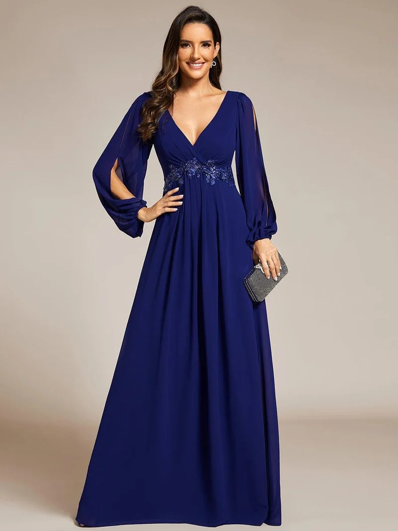 ever AMOUR|Robe de soirée longue et élégante avec manches lanternes