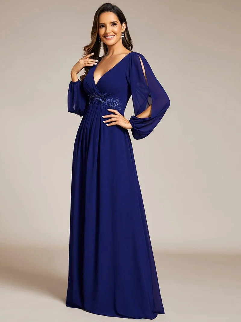 ever AMOUR|Robe de soirée longue et élégante avec manches lanternes
