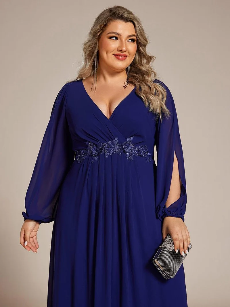 ever AMOUR|Robe de soirée longue et élégante avec manches lanternes