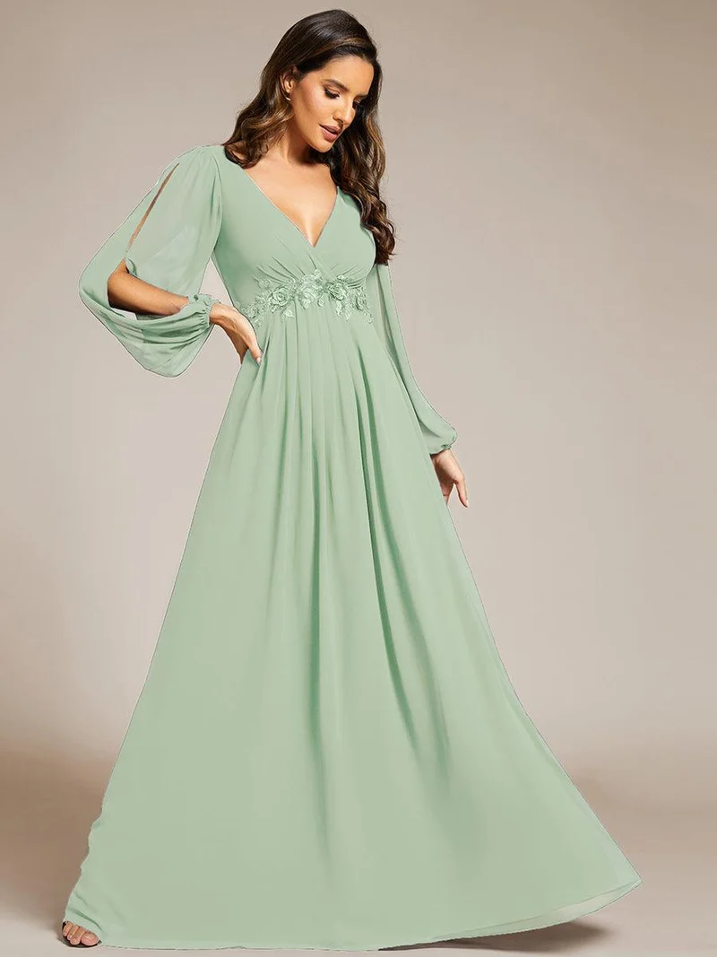 ever AMOUR|Robe de soirée longue et élégante avec manches lanternes