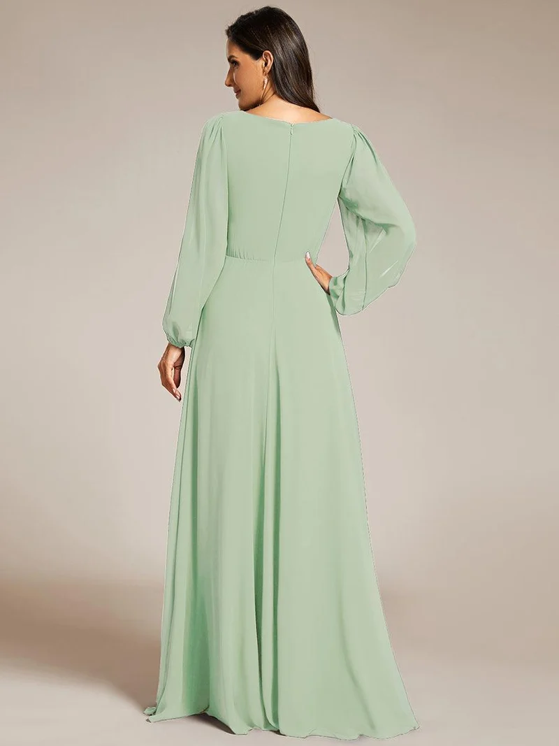ever AMOUR|Robe de soirée longue et élégante avec manches lanternes