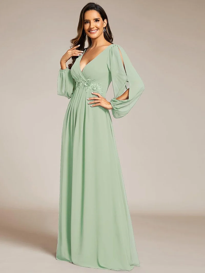ever AMOUR|Robe de soirée longue et élégante avec manches lanternes