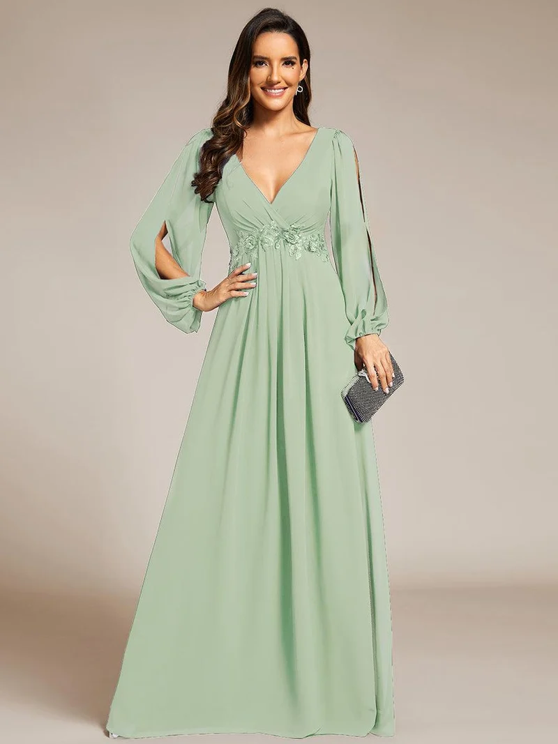 ever AMOUR|Robe de soirée longue et élégante avec manches lanternes