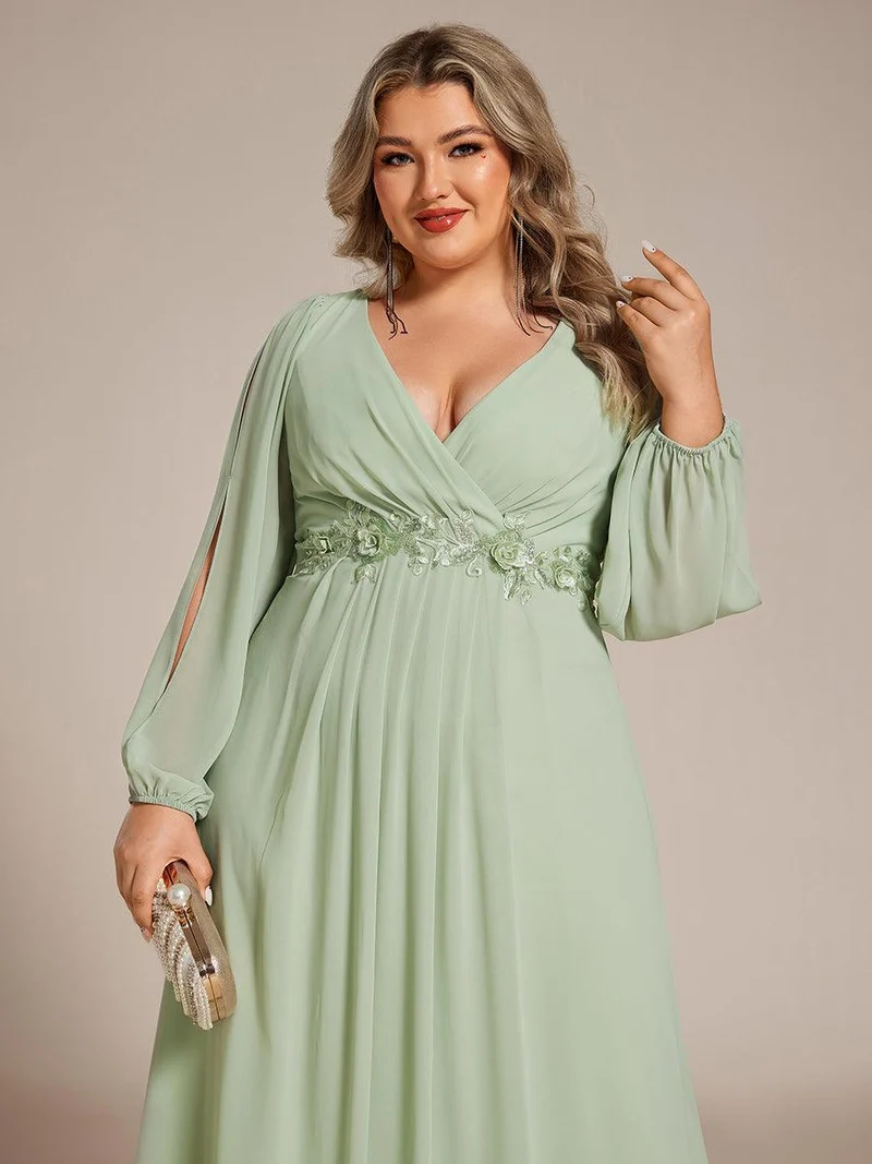 ever AMOUR|Robe de soirée longue et élégante avec manches lanternes