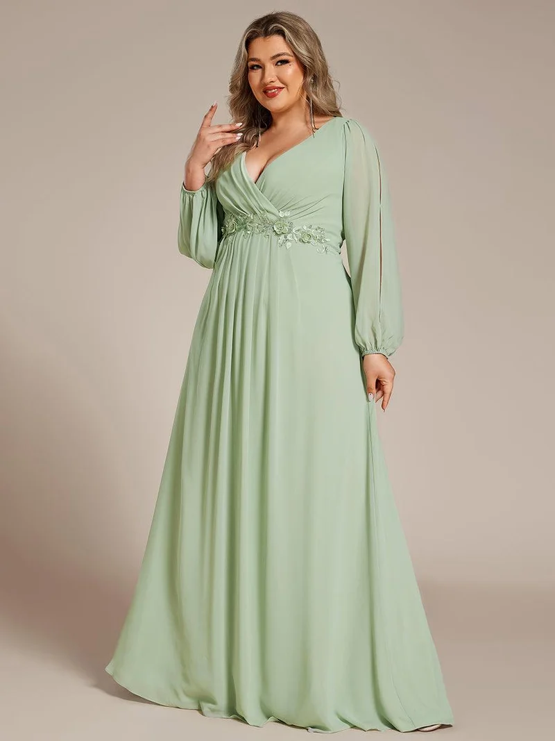 ever AMOUR|Robe de soirée longue et élégante avec manches lanternes
