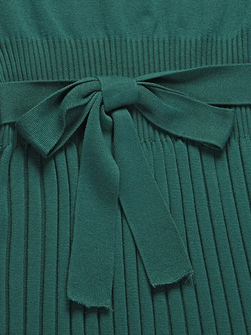 Robe Pull Femme d'hiver Élégante Col Rond Ceinture Manches Longues Casual Chic