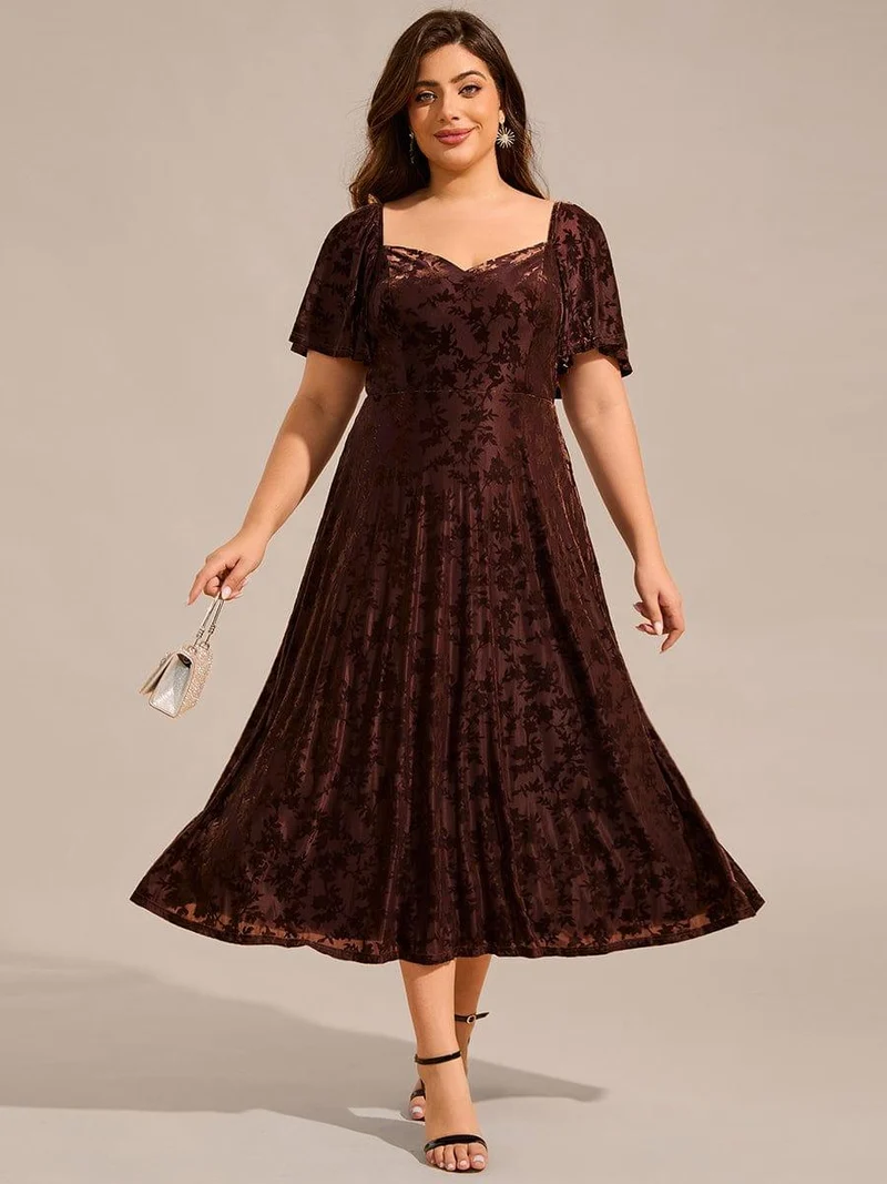 pretty BLOOM|Robe de mariée trapèze en velours imprimé grande taille