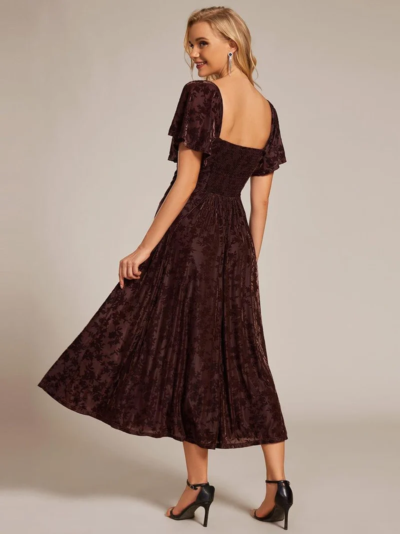 ever BLOOM|Robe de mariée élégante en velours extensible longueur thé