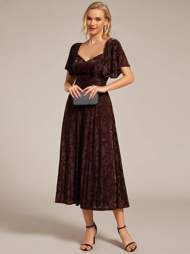 ever BLOOM|Robe de mariée élégante en velours extensible longueur thé