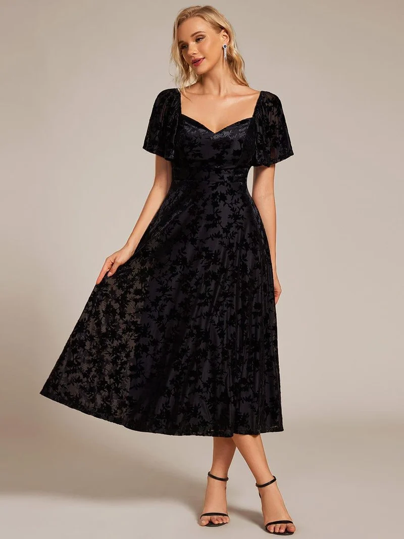 ever BLOOM|Robe de mariée élégante en velours extensible longueur thé