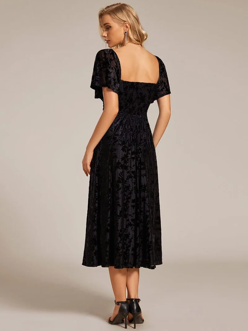 ever BLOOM|Robe de mariée élégante en velours extensible longueur thé