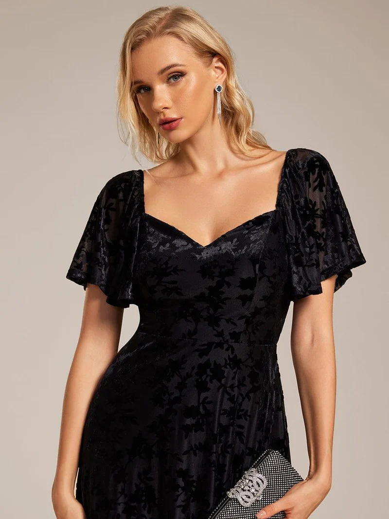 ever BLOOM|Robe de mariée élégante en velours extensible longueur thé