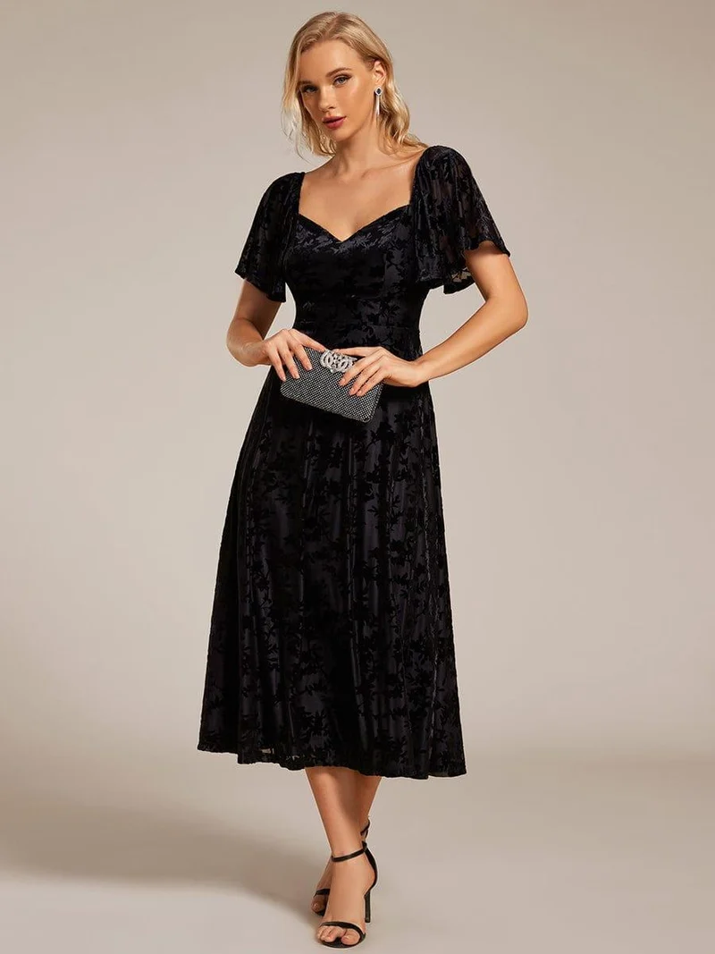 ever BLOOM|Robe de mariée élégante en velours extensible longueur thé