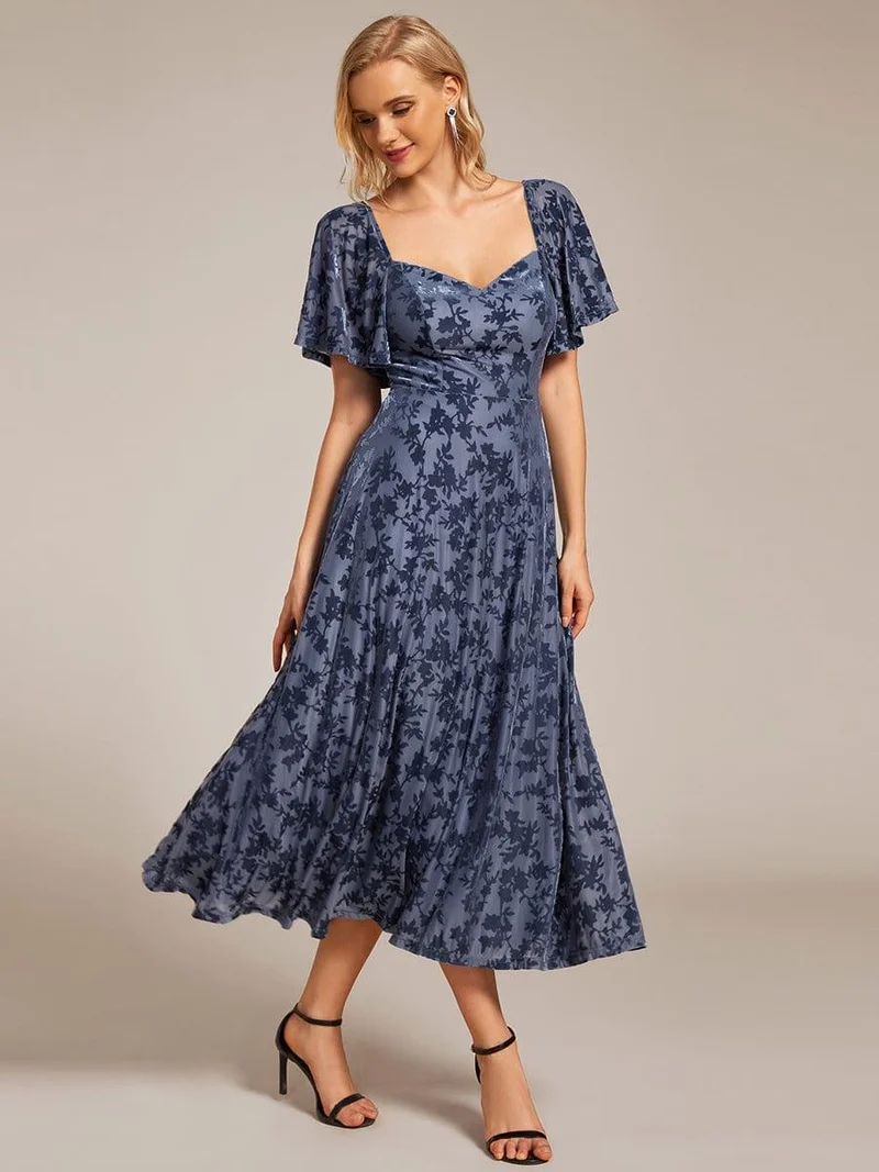 ever BLOOM|Robe de mariée élégante en velours extensible longueur thé