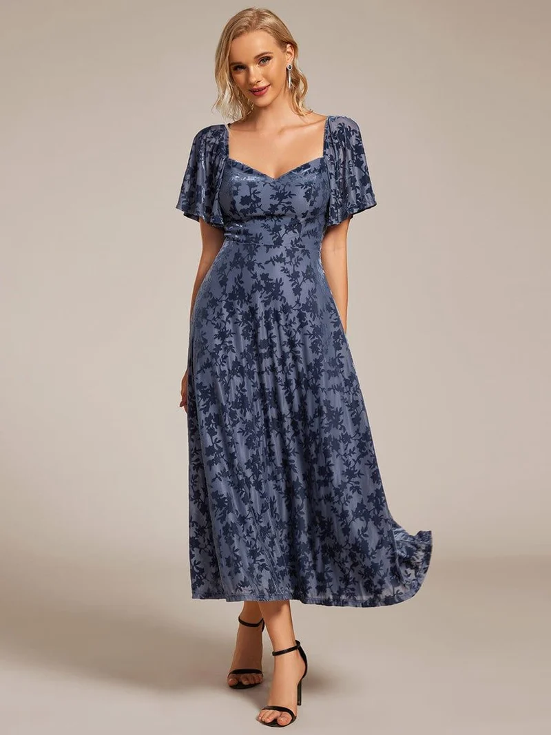 ever BLOOM|Robe de mariée élégante en velours extensible longueur thé