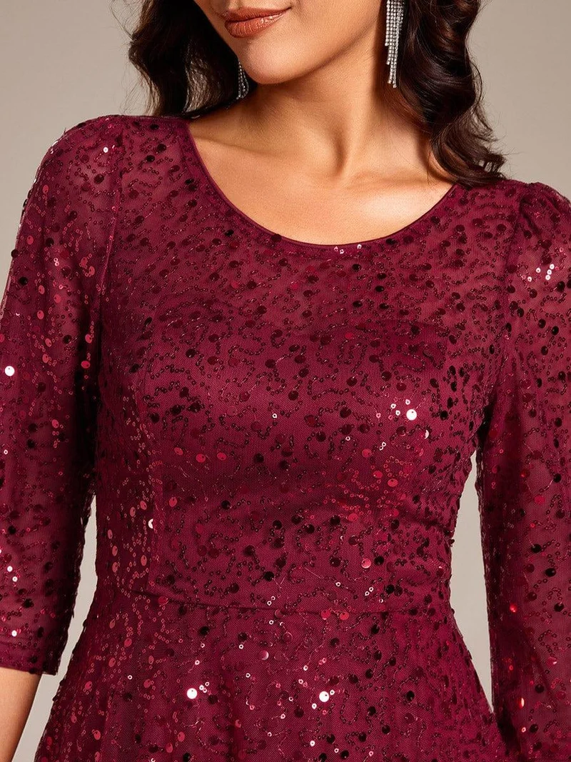 ever SIENNA|Robe d'invitée de mariage à manches 3/4 et col rond en sequins(Vente Finale)