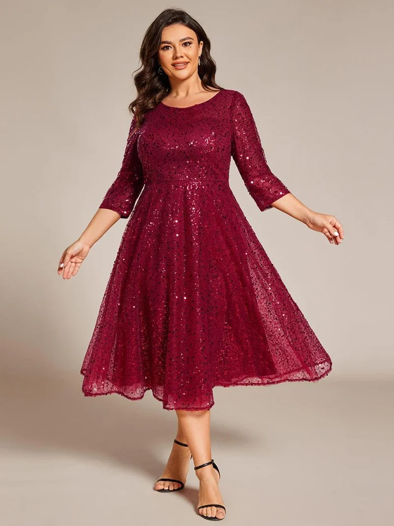 ever SIENNA|Robe d'invitée de mariage à manches 3/4 et col rond en sequins(Vente Finale)