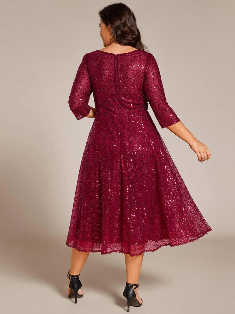 ever SIENNA|Robe d'invitée de mariage à manches 3/4 et col rond en sequins(Vente Finale)