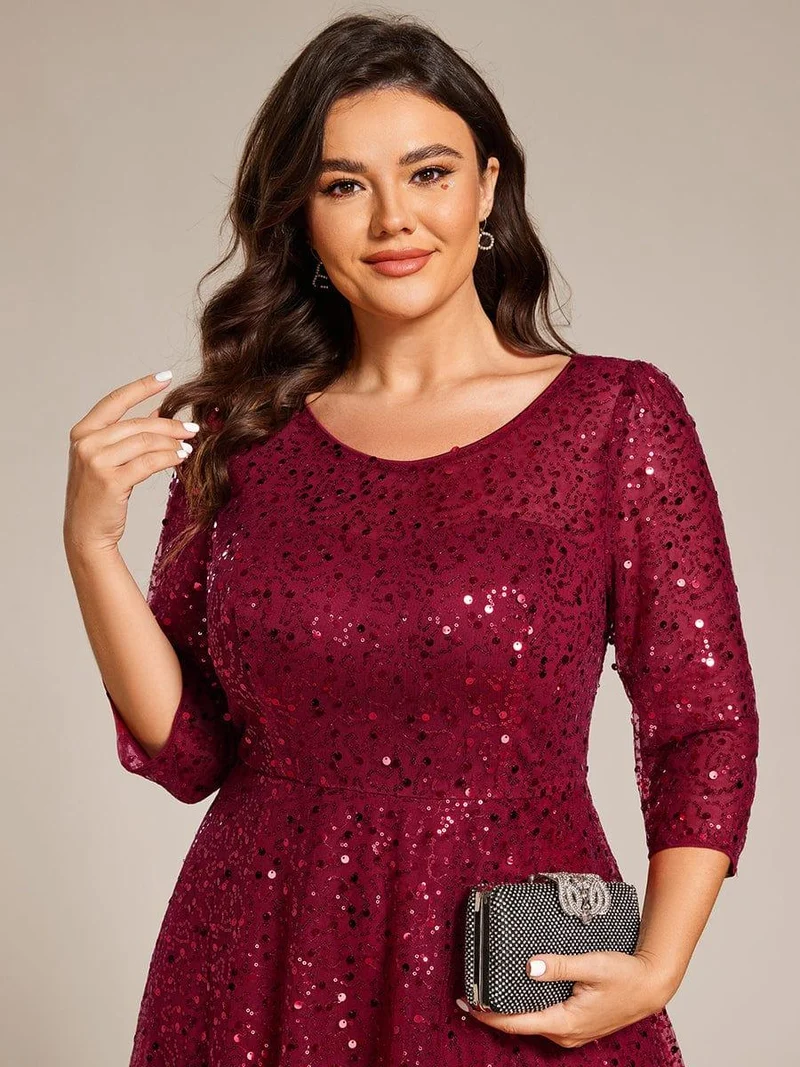 ever SIENNA|Robe d'invitée de mariage à manches 3/4 et col rond en sequins(Vente Finale)