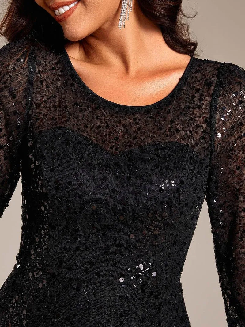 ever SIENNA|Robe d'invitée de mariage à manches 3/4 et col rond en sequins(Vente Finale)
