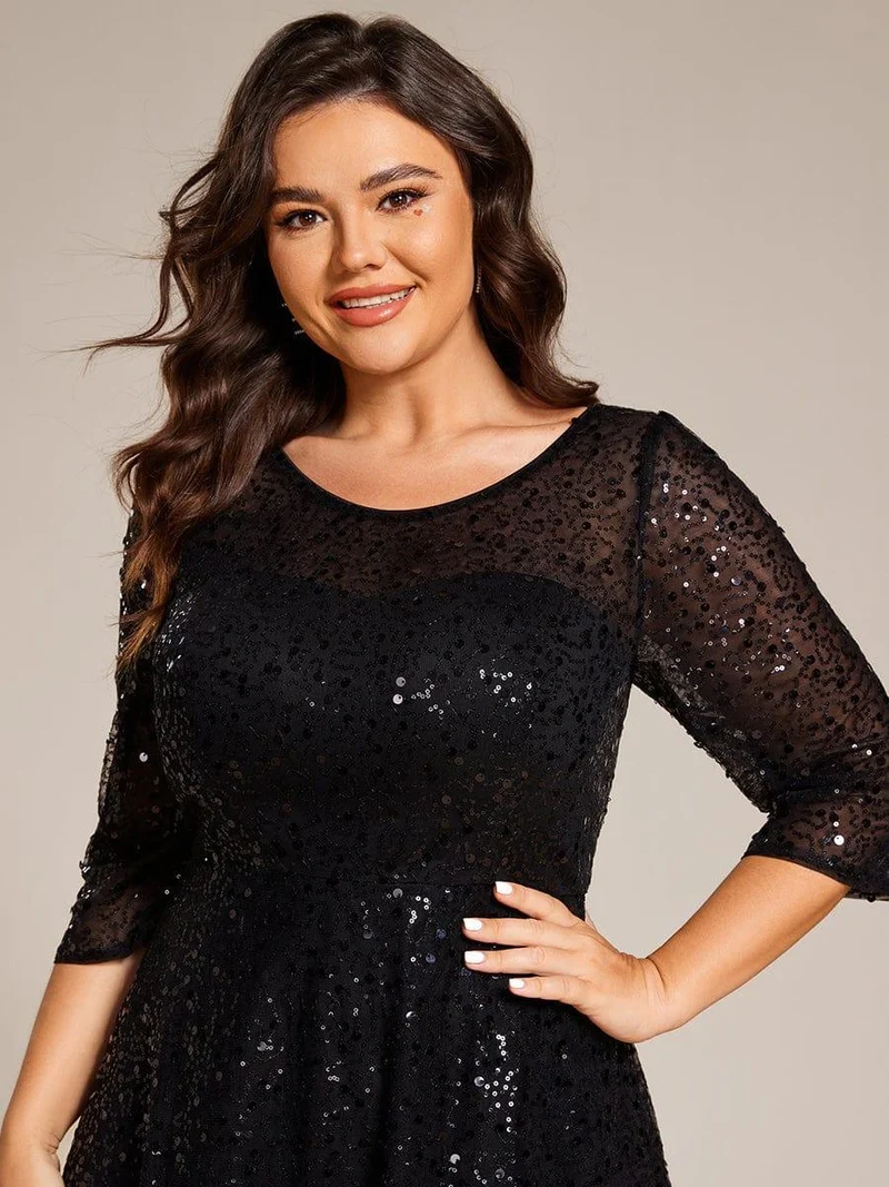 ever SIENNA|Robe d'invitée de mariage à manches 3/4 et col rond en sequins(Vente Finale)