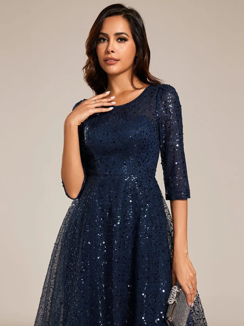 ever SIENNA|Robe d'invitée de mariage à manches 3/4 et col rond en sequins(Vente Finale)