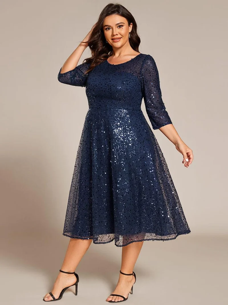 ever SIENNA|Robe d'invitée de mariage à manches 3/4 et col rond en sequins(Vente Finale)