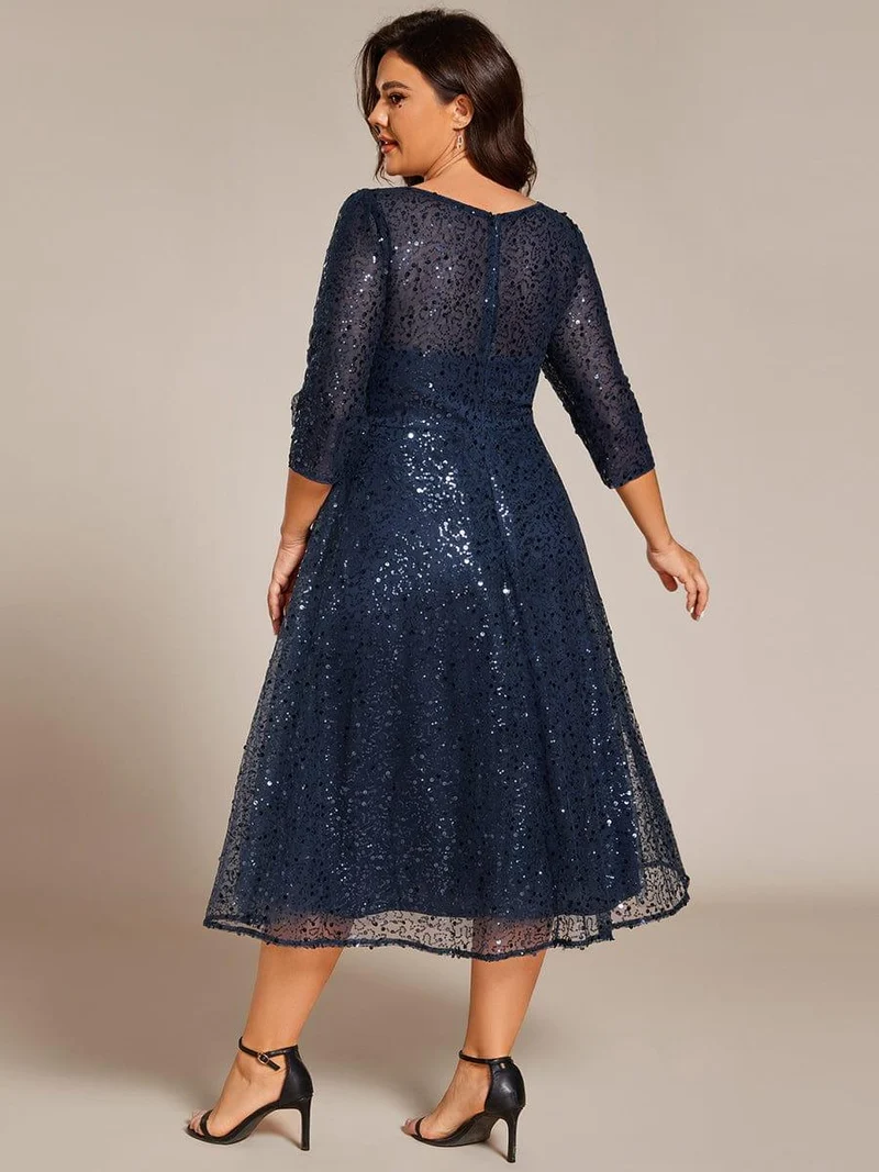 ever SIENNA|Robe d'invitée de mariage à manches 3/4 et col rond en sequins(Vente Finale)