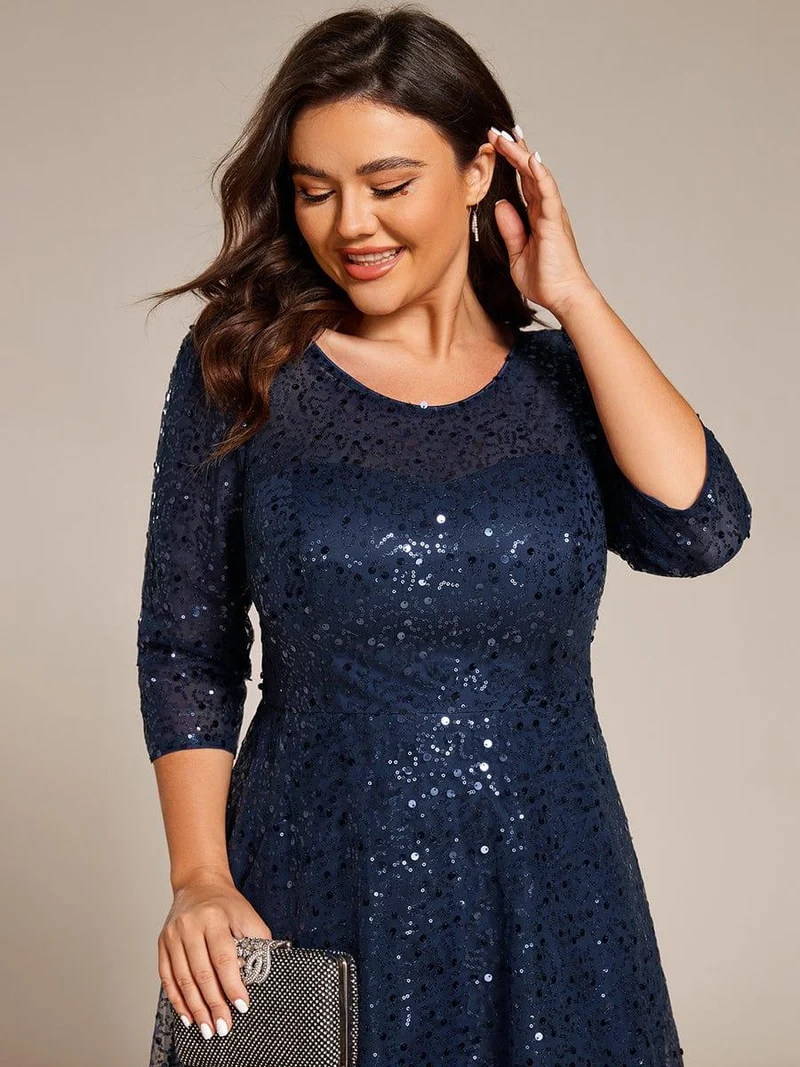 ever SIENNA|Robe d'invitée de mariage à manches 3/4 et col rond en sequins(Vente Finale)